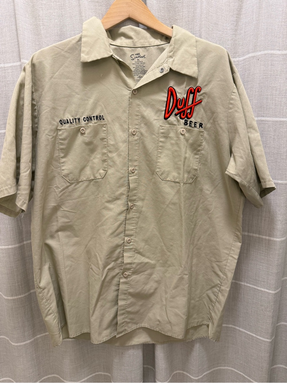 Duff Beer 'Quality Control' Short-Sleeve Button-Down Shirt - Khaki